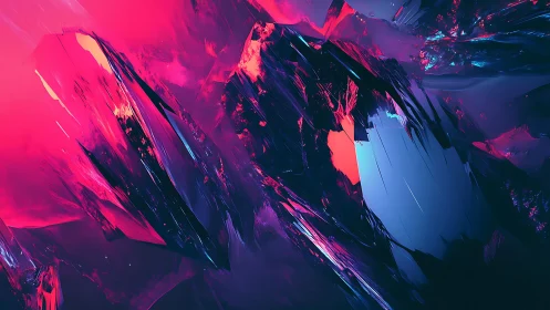 Vibrant abstract crystal landscape in neon pink and blue tones.