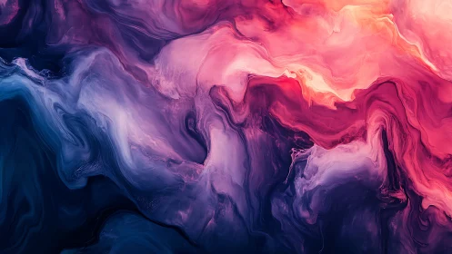 Vibrant nebula-like fluid abstraction merges pink and indigo flows