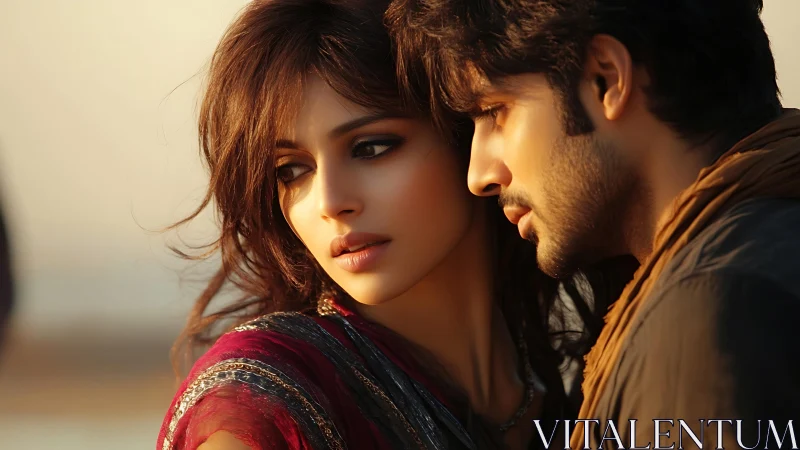 Golden Hour Portrait: Intimate Couple Study with Warm Backlighting