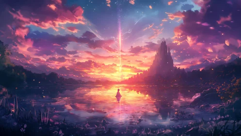 Soft sunset portal over a quiet lake of dreamy colors.