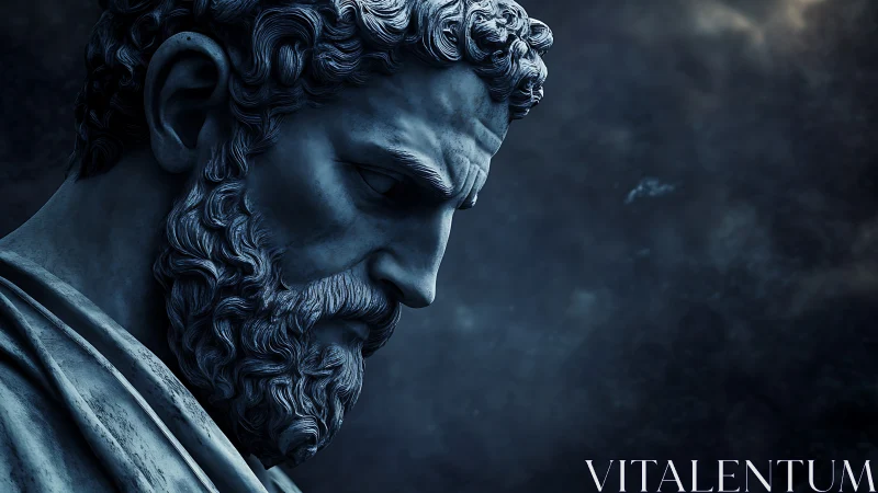 Classical marble profile under moody cinematic lighting.