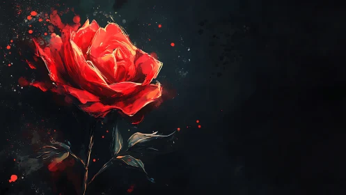 Red rose rendered with glowing luminescence against dark background
