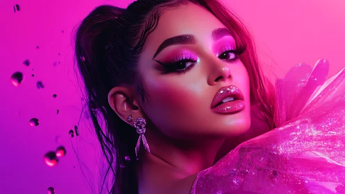 Glamorous pink portrait glowing with bold, dreamy style.