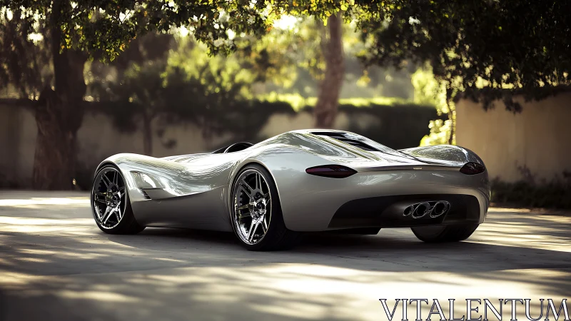 Futuristic silver roadster rendered with sculpted aerodynamic surfacing