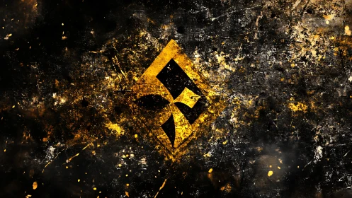 Radiant hazard sigil erupting from molten grunge cosmos.