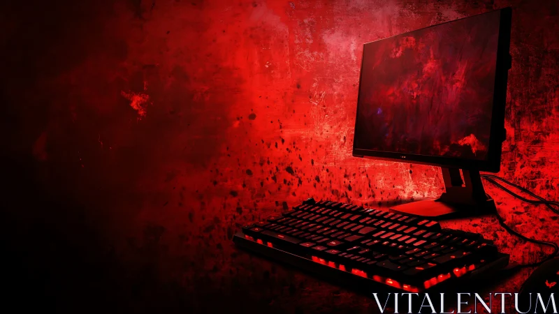 Bold red gaming setup glows warmly against a dark backdrop
