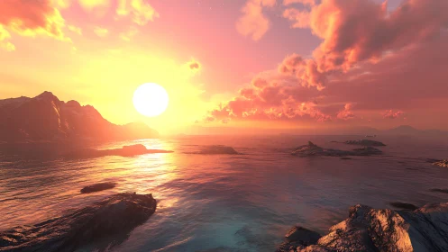 Sunset pours molten coral light across the quiet sea