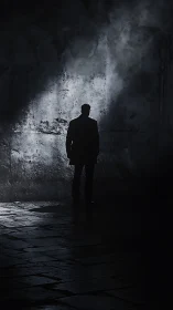 Lone silhouette lingers in a shaft of haunted alley light.