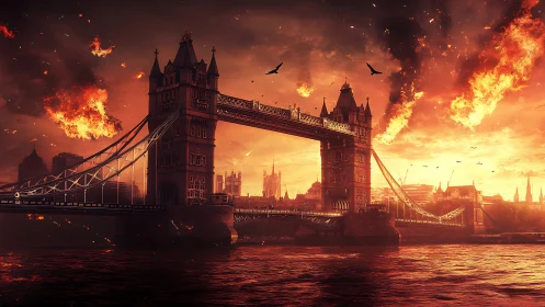 London's Tower Bridge Engulfed in Apocalyptic Firestorm.