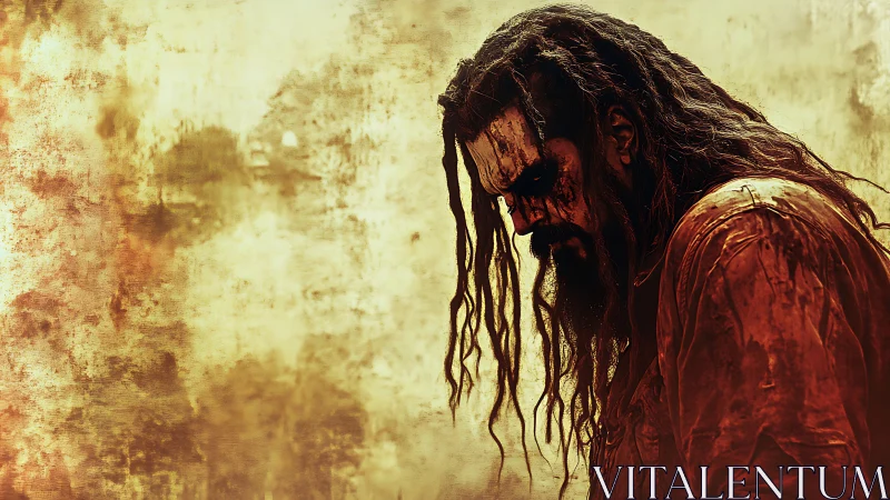 Man with dreadlocks stands in profile against textured wall