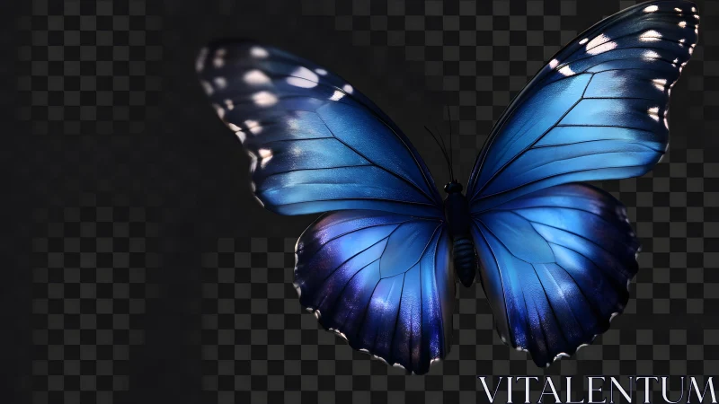 Vibrant Blue Butterfly on Transparent Background, Realistic Digital Art.