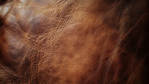 Close-up of distressed brown leather texture in natural lighting.