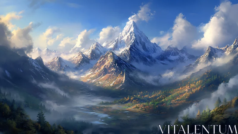 Majestic alpine range under dramatic volumetric daylight.