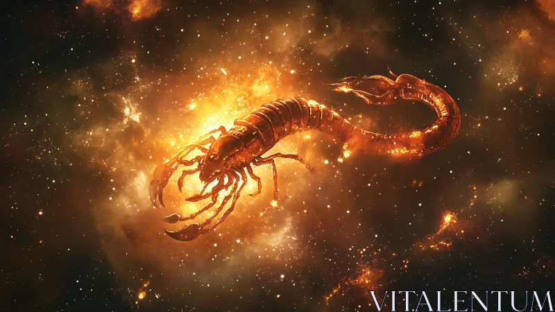 Cosmic scorpion curls through blazing nebula like molten armor