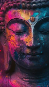 Color-soaked serenity hums across the meditative Buddha face