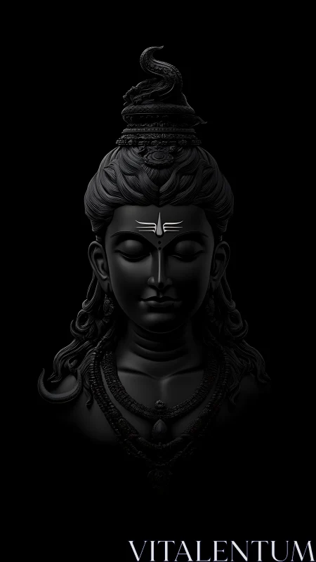 Shiva bust emerges in serene monochrome spiritual darkness.