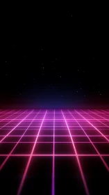 Neon pink grid horizon under starry dark night sky.
