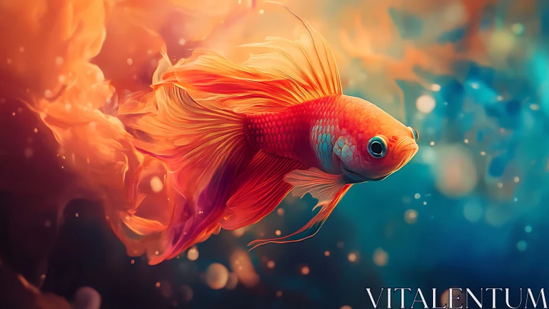 Vibrant betta fish in luminous abstract water scene.
