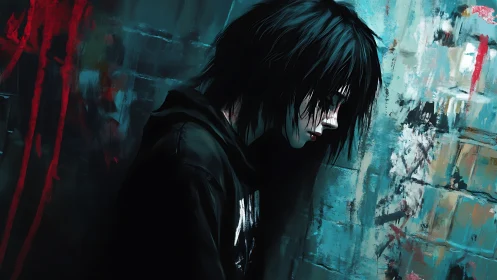 Midnight walls listen while a lone drifter leaks neon sorrow