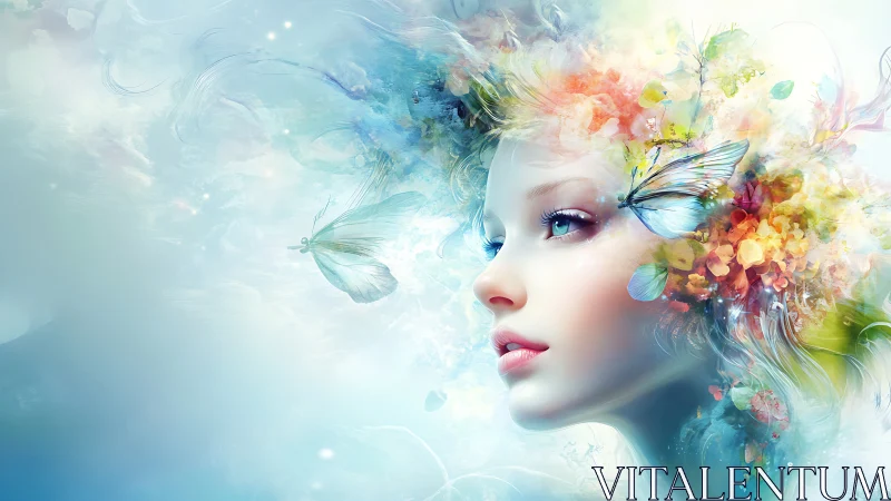Ethereal portrait merges female face with blooming butterflies