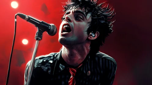 Dynamic digital portrait of punk vocalist at live performance