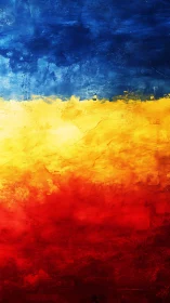 Bold tricolor brushstrokes create a vibrant abstract horizon