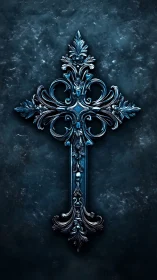 Baroque midnight cross carved from glimmering froststeel.
