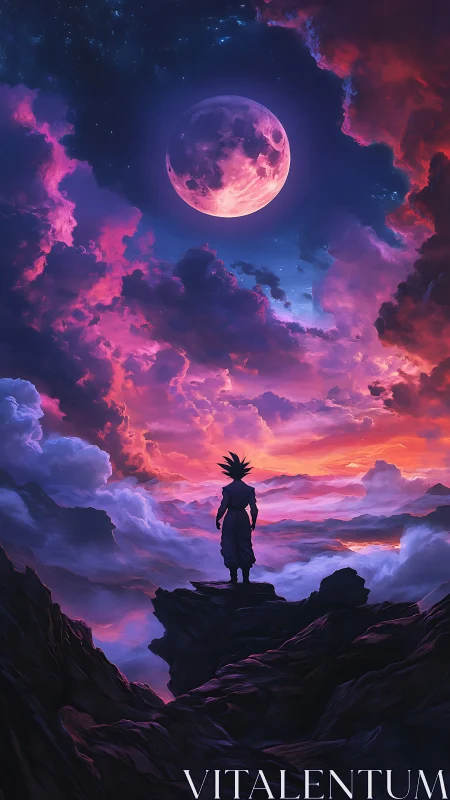 Midnight sky wanderer beneath a luminous dreamer moon.