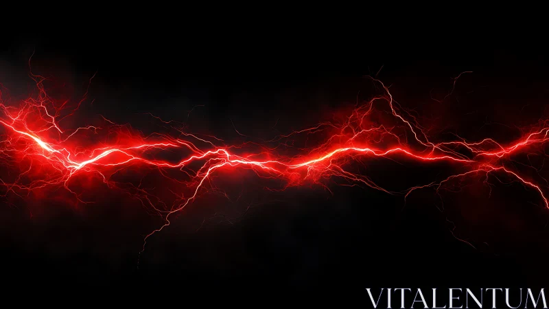 Scarlet lightning river crackles across a midnight void.
