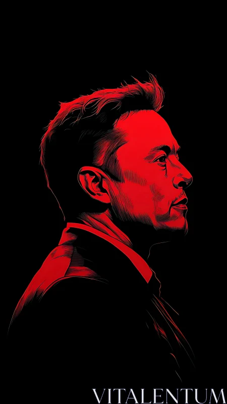 High contrast red side-profile portrait in stark black field