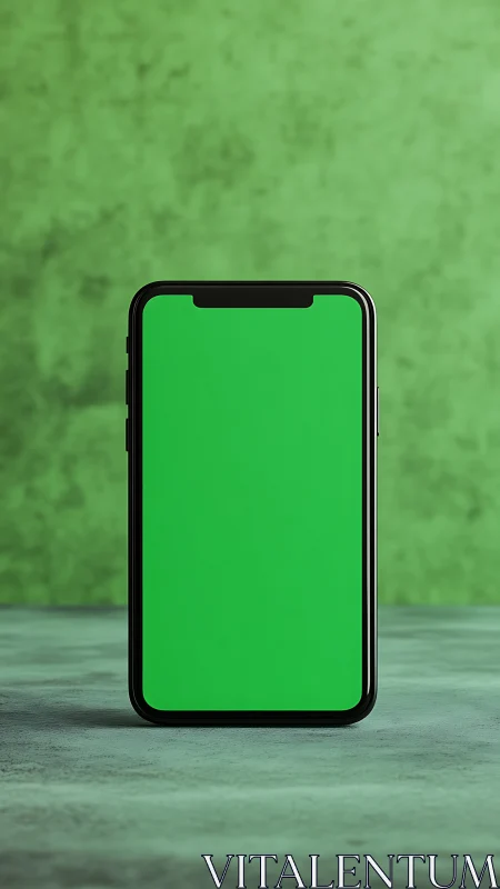 Black Smartphone with Green Screen Display