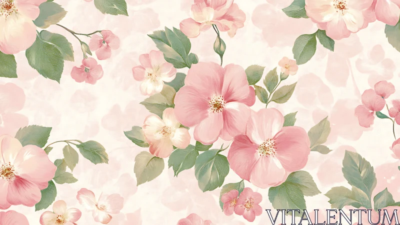 Layered Pink Floral Composition with Botanical Foliage and Graduated Tonal Depth