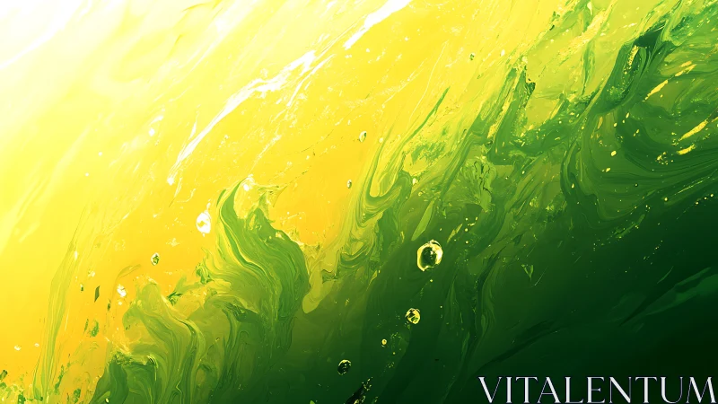 Diagonal yellow green fluid gradient with abstract wave motion.