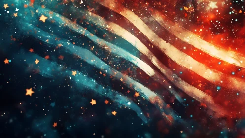 Diagonal tricolor flag streaks rendered as cosmic particle field