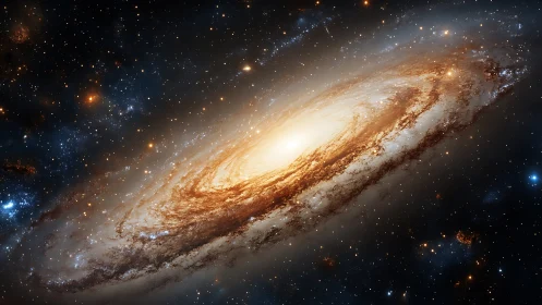 Spiral galaxy with dense central core and star field.