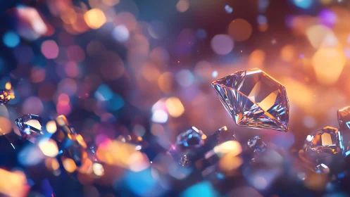 Gemstone comets drift through a neon-tinted cosmic bokeh veil