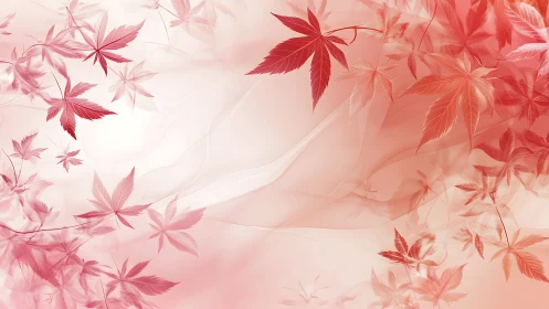 Gentle red maple leaves drifting across a rosy sky.