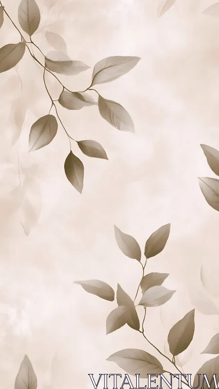Sepia botanical leaf branches on soft gradient backdrop.