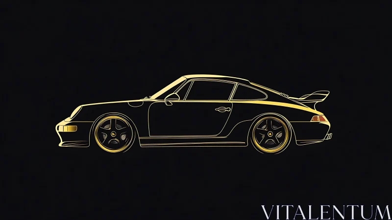 Golden outline of a classic sports car glows on matte black