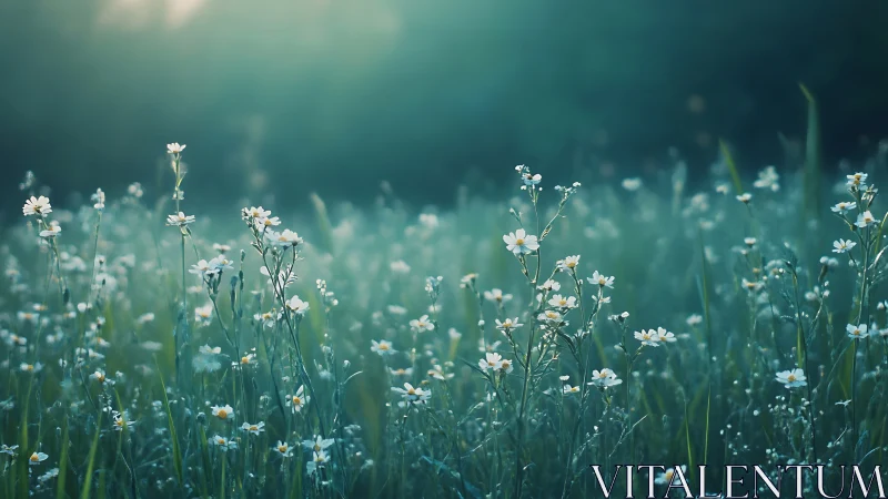Soft dawn meadow where tiny wild daisies rehearse daylight.