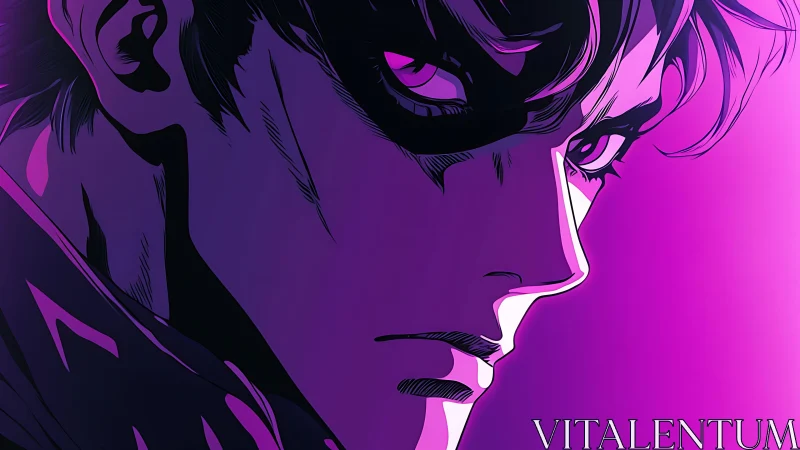 Masked anime character rendered in bold magenta gradient lighting