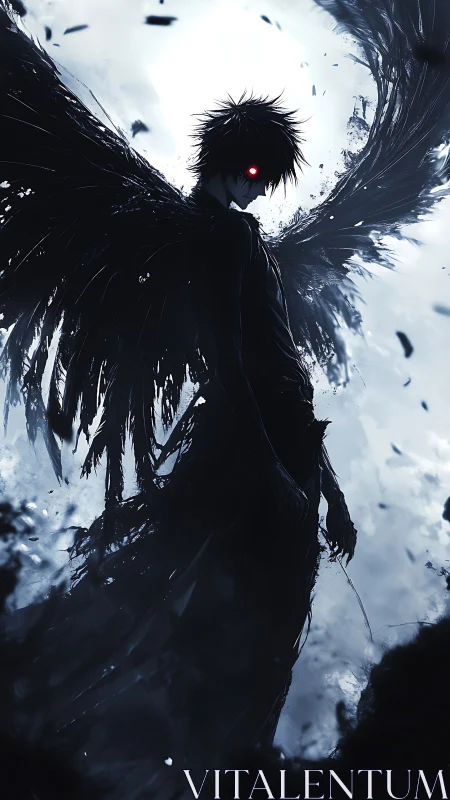 Midnight seraph carves a halo of ruin with shattered wings
