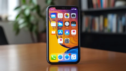 Modern iPhone Home Screen with Colorful Gradient Wallpaper.