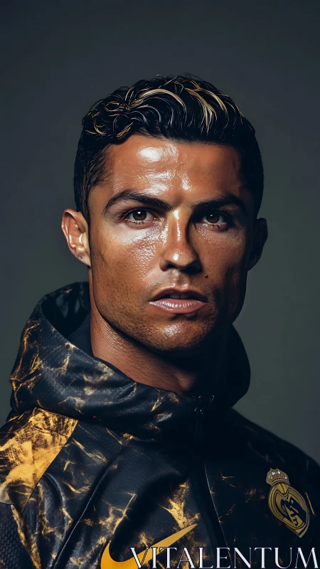 Strong portrait captures focused athlete in bold dark jacket