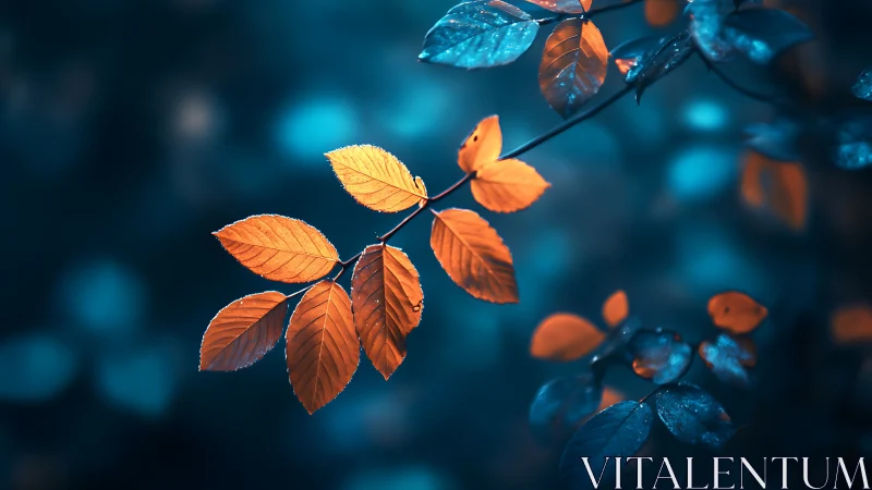 Amber leaves glow softly against a deep teal forest haze