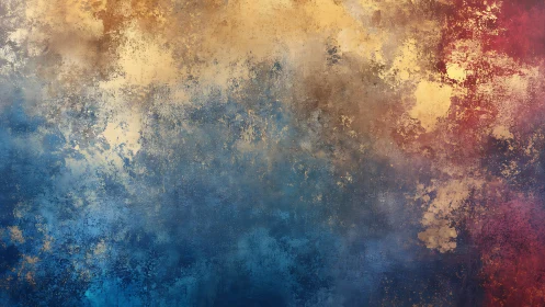 Textured abstract gradient blends deep blue, gold, and red tones