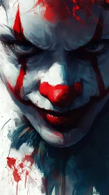 Blood-slick Grinning Clown Stares Through Splattered Silence.