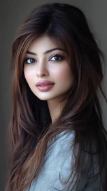 Soft-lit digital portrait captures serene feminine beauty.