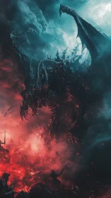 Infernal sky wyrm rages above a crimson warstorm horizon.