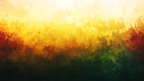 Golden morning glow drifting over a dreamy painted field.